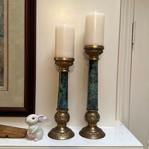 Brass and Malachite finish candlesticks (set)